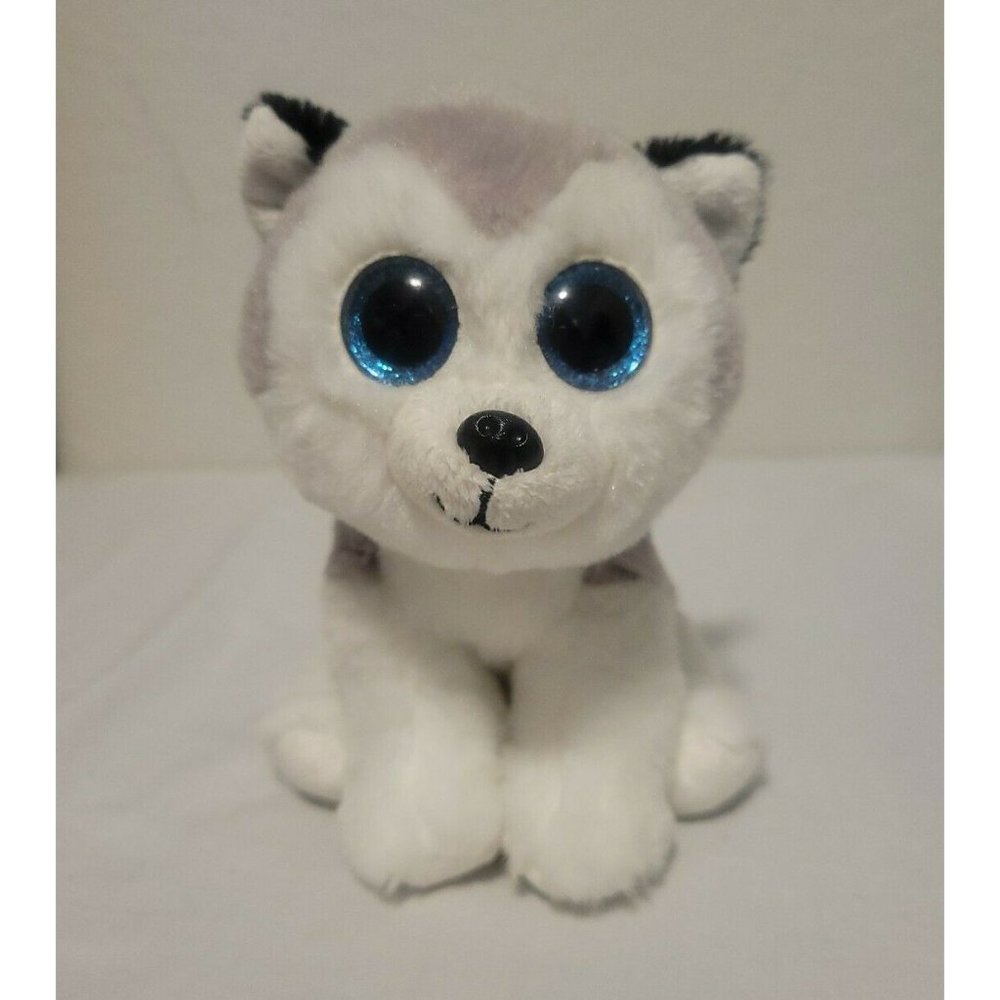 TY Beanie Boos 6" Plush Gray & White Husky Dog  Blue Sparkle Eyes BUFF 2019